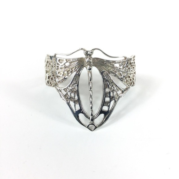 Sterling Silver Art Deco Dragonfly Cuff Bracelet - Picture 2 of 6